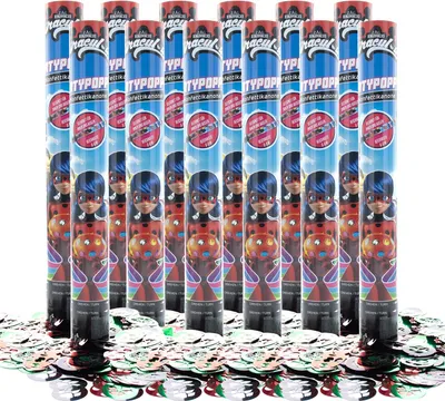 Produktbild von Miraculous Party Popper 12er Set, 40 cm Konfettikanone mit bunt schimmerndem Konfett