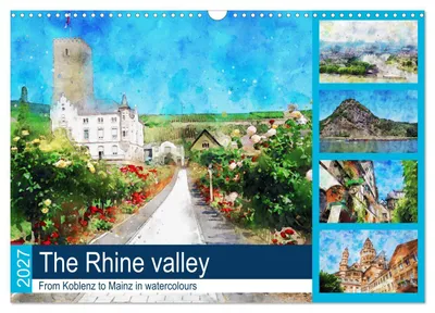 Produktbild von Das Rheintal – Von Koblenz nach Mainz in Aquarell (Wandkalender 2027, Format DIN A3, Querformat), CALVENDO 12-Monats-Wandkalender