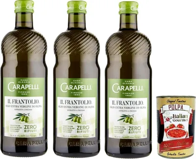 Produktbild von Carapelli Il Frantolio Extra Natives Olivenöl 3x 1L olio extra vergine di oliva + Italian Gourmet polpa 400g