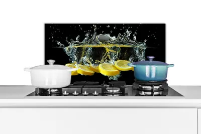 Produktbild von KitchenYeah®  Spritzschutz Küche - Küchenrückwand - Wandschutz für Herd und Spüle - Zitrone - Frucht - Gelb - Stilleben - Wasser 60x30 - Alu-Dibond (Alternative zum Spritzschutz aus Glas) - Hitzebestä