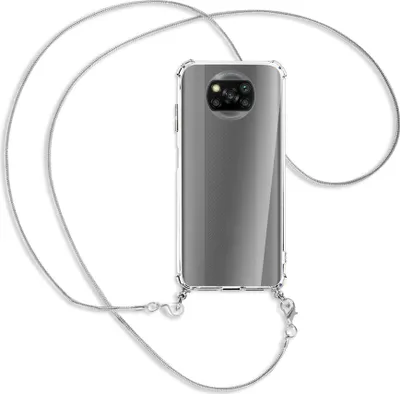 Produktbild von Handykette Backcover-Schutzhülle mit Band (Metall silberfarben) für Xiaomi Poco X3 NFC - silberfarbene Kette Snake