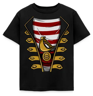 Produktbild von Spreadshirt Pirat Seeräuber Karneval Kostüm Kinder T-Shirt, 110/116 (5-6 Jahre), Schwarz
