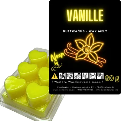 Produktbild von WonderWax Neon Duftwachs Wax Melts für Duftlampe, 6 Herzen Duftmelt Wachsmelt Sojawachs Neon Herzen für Raumdüfte, Wachs Duftöl Indoor Herbst Melts für Aromalampe Vanille