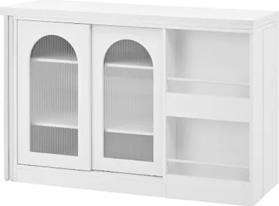 Produktbild von Merax Esstische Bartisch 360°Drehbar, Ausziehbar Reversibel Esszimmertisch Sideboard mit Glastür, Lagerregal, Küchentisch, Weiß