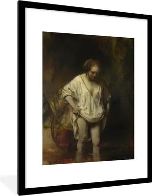 Produktbild von MuchoWow® MuchoWow® Gerahmtes Poster Badende Frau - Rembrandt van Rijn 60x80 cm - Poster mit zchwarzem Bilderrahmen - Wohnzimmer - Dekorationen - Prämie