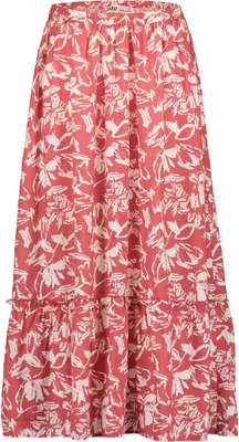 Produktbild von Blue Seven Damen Stufenrock mit floralem Allover-Print - Langer Rock mit elastischer Taille in Hellrot-Aop Größe 42