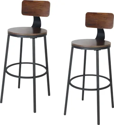 Immagine prodotto di Sgabelli da bar Relaxdays, set da 2, A x P: 99 x 54 cm, con schienale, effetto legno e metallo, stile industriale, sgabelli da cucina, marrone/nero