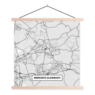 Produktbild von MuchoWow® Textilposter Stadtplan - Deutschland - Karte - Bergisch Gladbach 120x120 cm mit holzfarbenen Rahmen - Textil-Poster