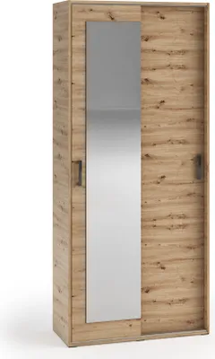 Produktbild von MR GROUP Garderobenschrank GRID 90cm Garderobe Spiegel Schlafzimmer Flur Mehrzweckschrank 3-türig Ablagen Dielenschrank Kleiderschrank Flurmöbel braun