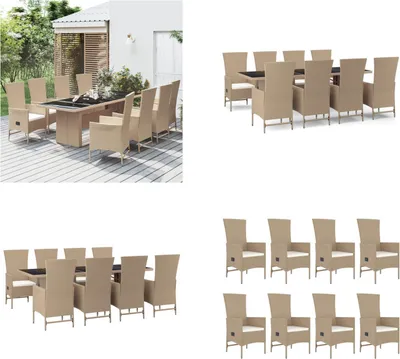 Produktbild von vidaXL 9 tlg. Garten Essgruppe mit Kissen Beige Poly Rattan - Garten Essgruppe - Garten Essgruppen - Essgruppe - Essgruppe Terrasse