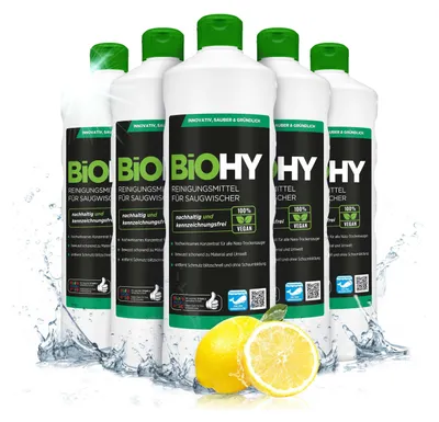 Produktbild von BiOHY Reinigungsmittel für Saugwischer, Reiniger für Nass- und Trockensauger, Bodenwischpflege,  Reiniger – 6er Pack (6 x 1 Liter Flasche)