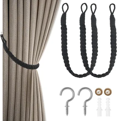 Vorhanghalter 2er-Set schwarz mit 2 Knöpfen 60 cm