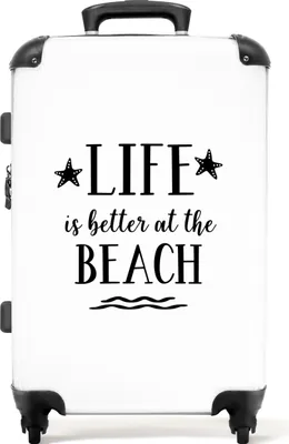 Produktbild von NoBoringSuitcases.com® Großer Koffer - Strand - Sommer - Zitate - Schwarz und weiß - Urlaub - Kombinationsschloss TSA - Hartschalen Trolley 4 Rollen - 72 liter - Reisekoffer - 66 cmKoffer Mittelgroß 67x43x25 cm, 72L,
