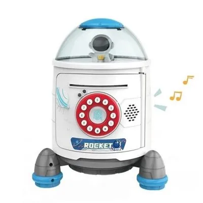 Produktbild von Kinderspardose Rakete mit Passwort, Fingerabdruck, automatischem Geldschein-Einzug, Licht & Sound, 19x20x25 cm