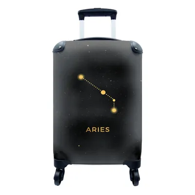 Produktbild von MuchoWow® Koffer Handgepäck Trolley Rollkoffer Kleine Reisekoffer mit 4 Rollen - Konstellation - Widder - Gold - Schwarz - Cabin Size < 55x40x23 cm & 55x40x20 cm - Fotokoffer - Kabinenkoffer - Boardgepäck - Reise-Box - Reisekoffer - Reisegepäck - Koffer mit Bild - Trolley für Kinder