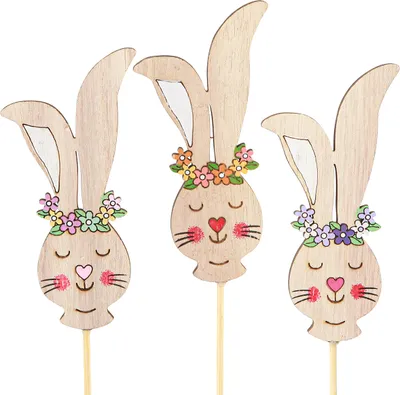 Produktbild von Holz Blumenstecker Hasenkopf Ostern Deko 11cm, 12 Stk, 12 Stück