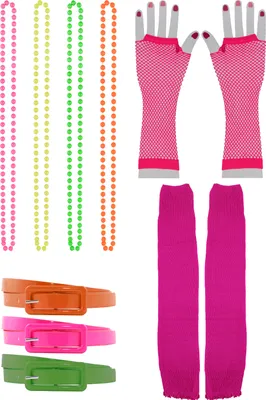 Produktbild von 11 teiliges 80er Jahre Kostüm Set für Damen - Gürtel, Stulpen, Netzhandschuhe, Ketten