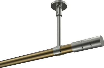 Produktbild von Interdeco Gardinenstange / Vorhangstange Messing Antik / Edelstahl-Optik, Typ Sonette Elanto (Rillenzylinder) ohne Ringe, Deckenmontage, 20 mm Ø 1-läufig, 120 cm