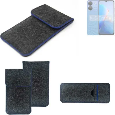 Produktbild von K-S-Trade Handy-Hülle Schutz-Hülle kompatibel mit Infinix Smart 7 HD Filztasche Pouch Tasche Case Sleeve Filzhülle dunkelgrau, blauer Rand