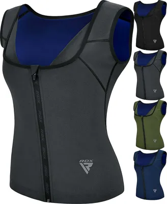 Produktbild von RDX Damen Saunaweste, wärmespeichernder Schweiß-Taillentrainer – REACH  100-er Body Shaper – Gewichtsverlust-Trimmer, heißes Korsett, Kompressions-Schlankheitspullover mit Reißverschluss – Fitness-Tanktop für Fitnessstudio