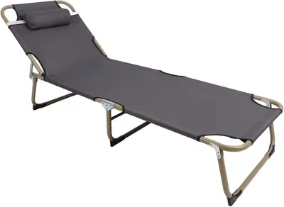 Productafbeelding van Draagbaar Campingbed - Opvouwbaar Veldbed - Outdoor Kamperen - Verstelbare Rugleuning - 173 x 56 x 28 cm - Grijs