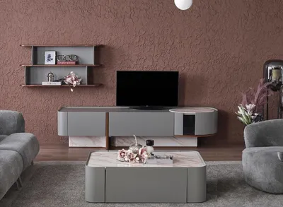 Produktbild von Wohnwand Set Holz Einrichtung Luxus Wohnzimmer TV-Ständer Design Wandregal