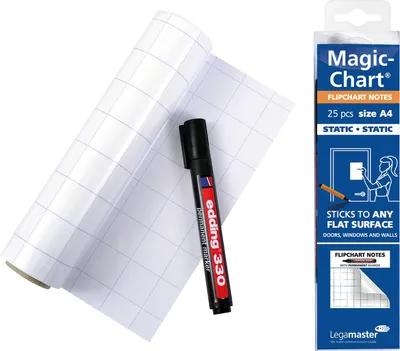 Produktbild von Legamaster Magic-Chart note Flipchart Folie, Schwarz, Weiß, Polypropylen (PP), 210 mm, 297 mm, 98 g, 56 mm