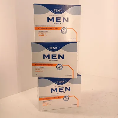 Produktbild von TENA MEN Schutzvorrichtungen Inkontinenzhilfen Monatliche Vorratspackung Essential Sicherheit Komfort Schutzstufe 3