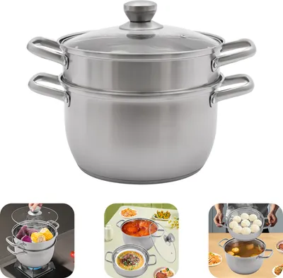 Obrázek produktu pro Parní hrnec, parní hrnec z nerezové oceli, dvoustupňový parní hrnec, tlakový hrnec, hrnec na vaření, stříbrný