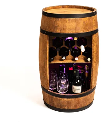 Produktbild von Creative Cooper Weinregal - Weinschrank Mini Bar - Alkohol Schrank mit LED - Weinbar - Weinfass - Fassbar - Barschrank - 80cm hoch - Retro Regal - Fassmöbel (wenge)