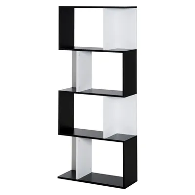Image de HOMCOM Bibliothèque à 5 niveaux, meuble de rangement en forme de S avec étagères, étagère de rangement pour salon, chambre bureau, 60 x 24 x 148 cm, noir, blanc