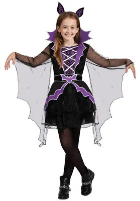 Fledermauskostüm für Mädchen, Halloween, Lila, Gr. L (10-12 J.)