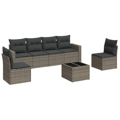 Produktbild von vidaXL 7-tlg. Garten-Sofagarnitur mit Kissen Grau Poly Rattan