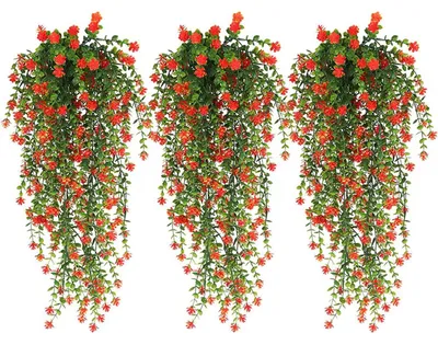 3 Kunstpflanzen mit weißen Blüten, Weinreben, Wanddeko, rot