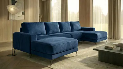 Produktbild von Ecksofa VALTOR 320x185 cm mit Schlaffunktion, Bonellfederkern und Bettkasten, Farbe: Blau