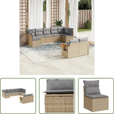Produktbild von The Living Store 9-tlg. Garten-Sofagarnitur mit Kissen Beige Poly Rattan