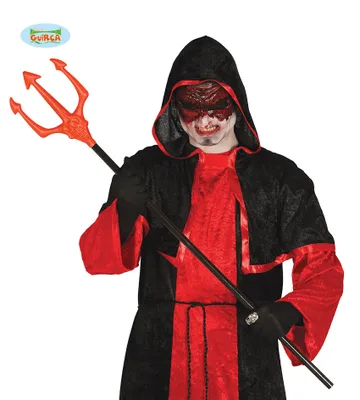 Produktbild von Dämon Dreizack Totenkopf Mystischer Höllenstab Halloween Requisite Schauriges Accessoire Kostüm Teufelsgabel Dunkles Fantasy Schreckensstab, Farbe: Rot