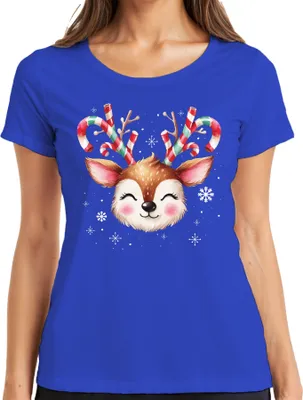 Produktbild von Rentier Zuckerstange Süß Schnee - Weihnachten Weihnachtsgeschenk Christmas Damen T-Shirt, Blau, S