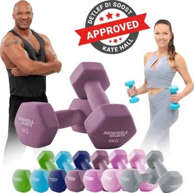 Produktbild von Miweba Sports Profi Neopren Hantel NKH100 | Hantelset - Kurzhanteln - Hexagon - Home Workout - Krafttraining - Anti Rutsch Oberfläche (Lila 2x 4,0 Kg)