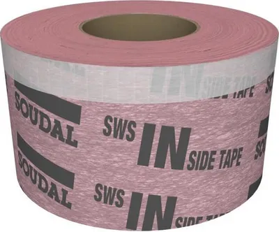 A roll of pink construction tape with black text and logos.