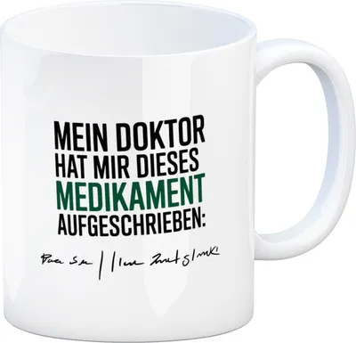 Produktbild von Arztrezept Kaffeebecher mit Spruch für Ärzte und Pflege