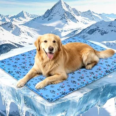 Produktbild von Dog Cooling Mat, 90 x 60 cm, Cooling Mat for Dogs and Cats, Foldable, Cooling Blanket for Pets, Easy to Clean, Self-Cooling Dog Mat, Dog Cooling Mat for Home, On the Go or in the Car, Blue