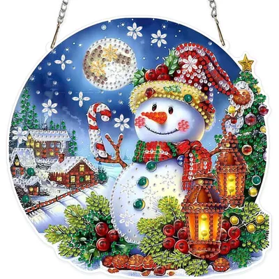 Produktbild von Diamond Painting Anhänger Schneemann mit Kette Bastelset Fensterbild Hängendes Ornament