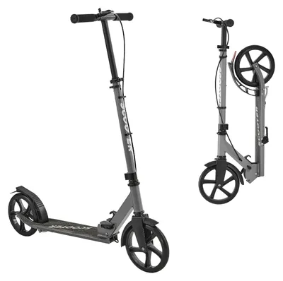Produktbild von SucceBuy Faltbarer Kinderroller mit zwei Rädern, geeignet für Kinder ab 8 Jahren. Ausgestattet mit höhenverstellbarem Lenker, rutschfestem Deck und Handbremse. Belastbar bis zu 100 kg, ideal für den Stadtgebrauch, Farbe: Grau.