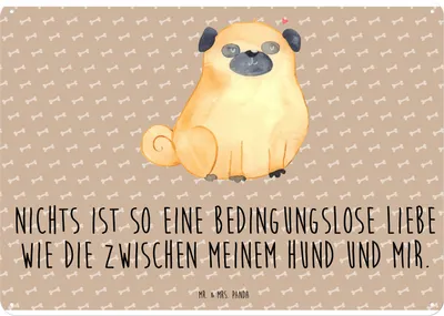 Produktbild von Mr. & Mrs. Panda Metallbild Mops DIN A4 - Hundeglück - Geschenk, Blechschild, Schild, Pure Liebe, Wandbild, Hund, Sprüche, Türschild, tafel, Metallschild, Knuffig