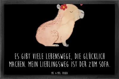 Produktbild von Mr. & Mrs. Panda fußmatte Capybara Blume 50 x 75 cm - Schwarz - Geschenk, Schmutzfangmatte, Lustige Sprüche, Fußabtreter, Eingangsteppich, Fußabstreifer, Bodenvorleger