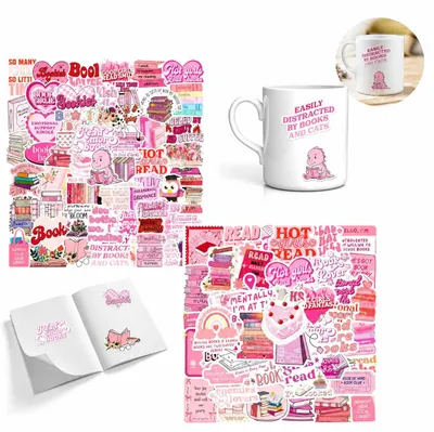 110 rosa Buchaufkleber aus Vinyl, wasserfest, verschiedene Designs