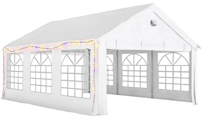 Immagine prodotto di Tendone da Giardino Gazebo per Feste 598x394x302 cm con Finestre e 4 Pareti Laterali Rimovibili in Acciaio e PE Bianco