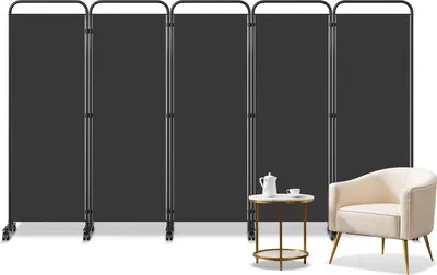 Produktbild von Faziango Paravent mit Rollen 5 teilig Anthrazit 284x180 cm Faltbarer Raumteiler Outdoor Trennwand Garten Sichtschutz Raumtrenner