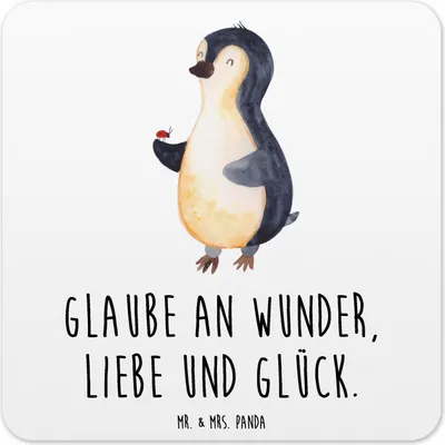 Produktbild von Mr. & Mrs. Panda Getränkeuntersetzer Pinguin Marienkäfer 15er Set - Weiß - Geschenk, Liebe, Tassenuntersetzer, Untersetzer Tassen, Aufmerksam, Glas-Untersetzer, Coaster
